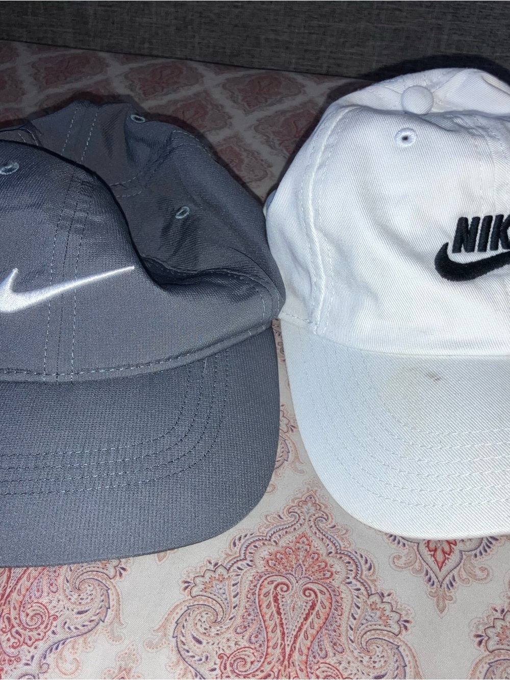 Nike Gray and White Embroidered Swoosh Baseball Caps - Pair